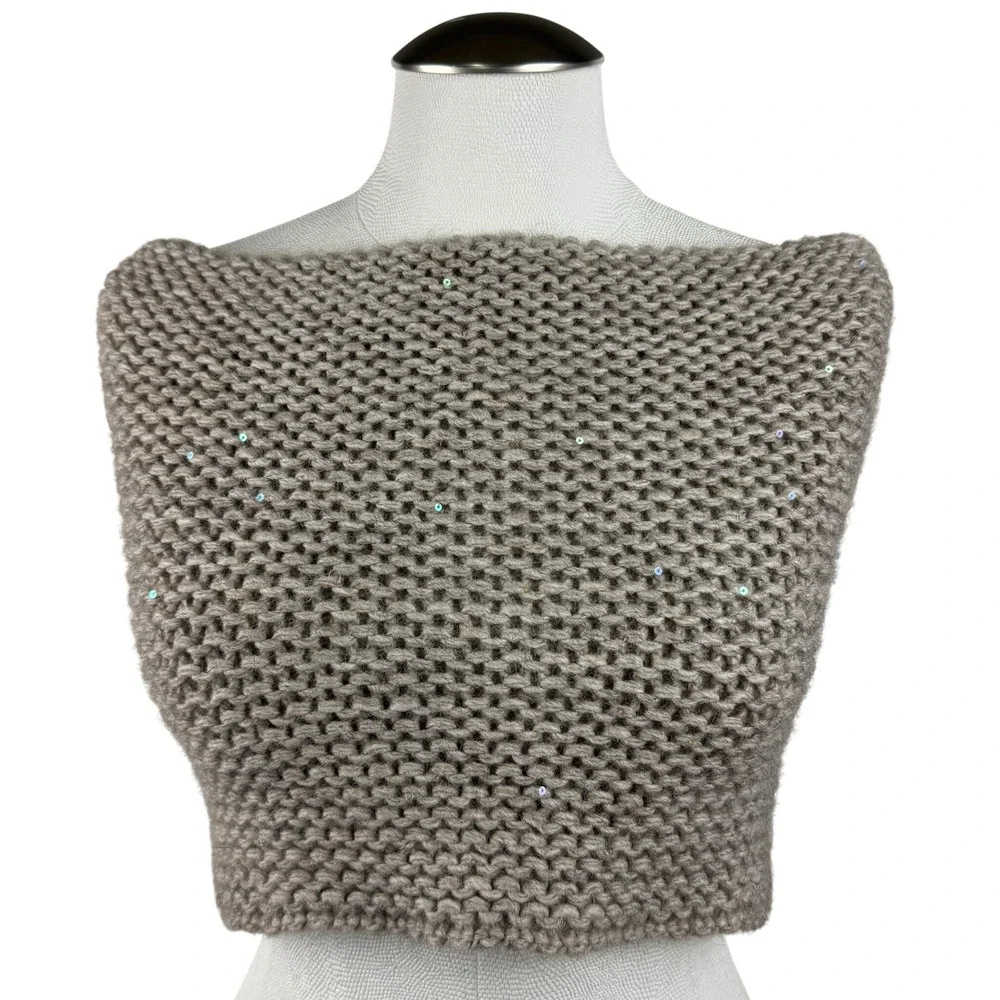 Lafayette 148‎ New York Knit Cowl Neck Warmer Alpaca Camel Blend Sequin Detail
